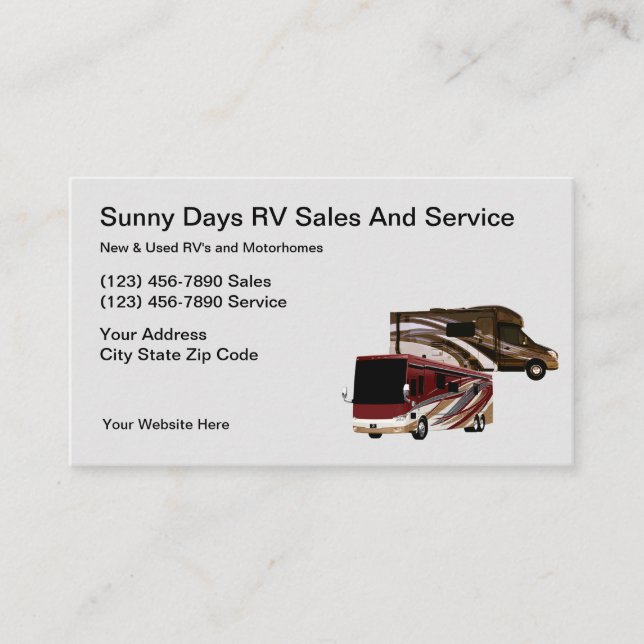 Recreational Vehicle And Motorhomes Business Card (Front)