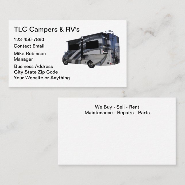 Recreational Vehicles And Motorhomes Business Card (Front/Back)