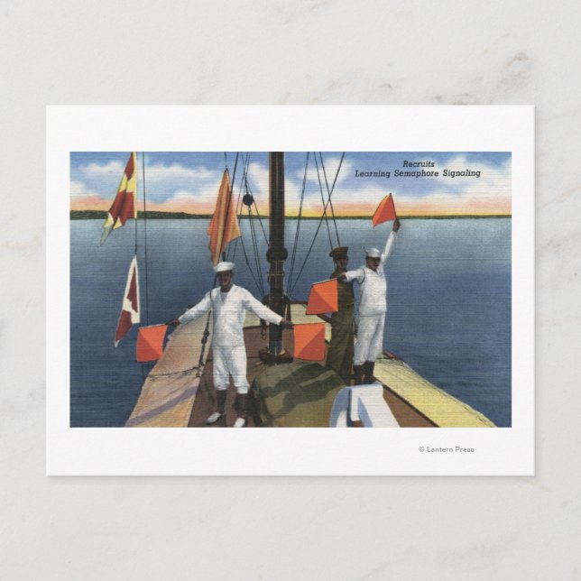 Recruits Learning Semaphore Signalling - US Navy Postcard (Front)