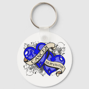 Rectal Cancer Survivor Dual Hearts Key Ring