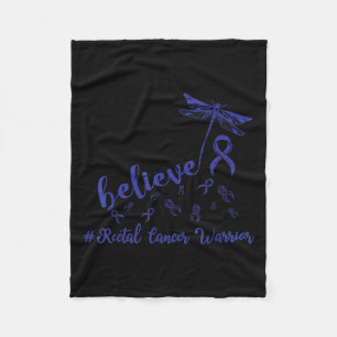 Rectal Cancer Warrior Dragonfly Believe Hope  Fleece Blanket