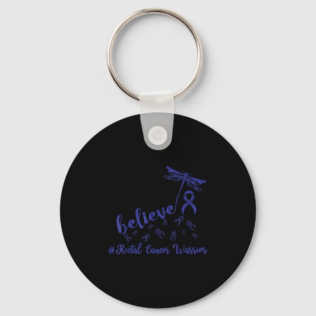 Rectal Cancer Warrior Dragonfly Believe Hope  Key Ring (Front)