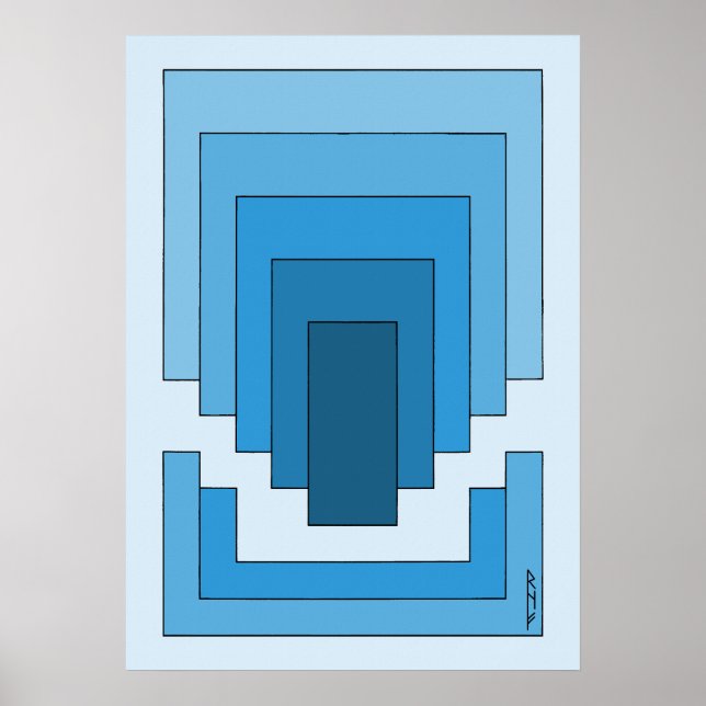 Rectangle Abstract in Blue  Poster (Front)