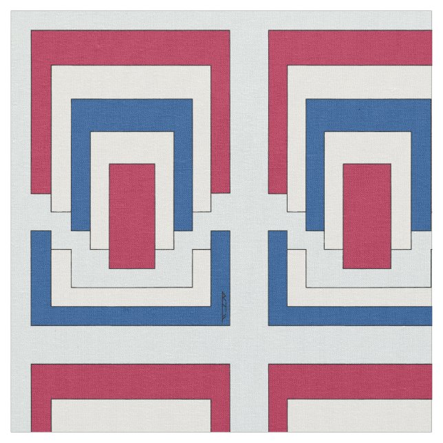 Rectangle Abstract in Red, White, and Blue  Fabric (Close Up)