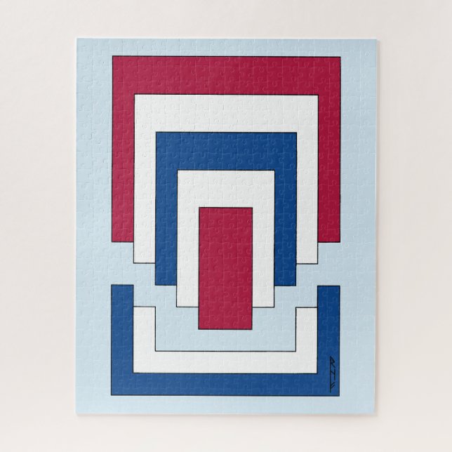 Rectangle Abstract in Red, White, and Blue  Jigsaw Puzzle (Vertical)