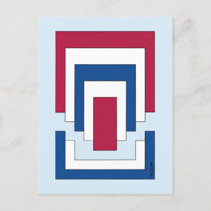Rectangle Abstract in Red, White, and Blue Postcard