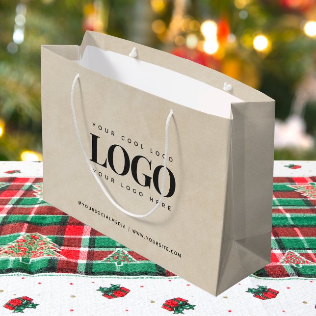 Rectangle Business Logo Beige Promotional Custom Large Gift Bag (Creator Uploaded)