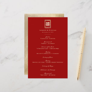 Rectangle Double Happiness Chinese Wedding Program