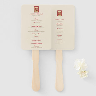 Rectangle Double Happiness Chinese Wedding Program Hand Fan