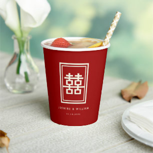 Rectangle Double Happiness Classic Chinese Wedding Paper Cups