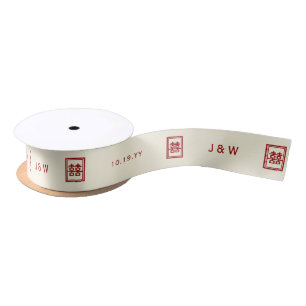Rectangle Double Happiness Classic Chinese Wedding Satin Ribbon