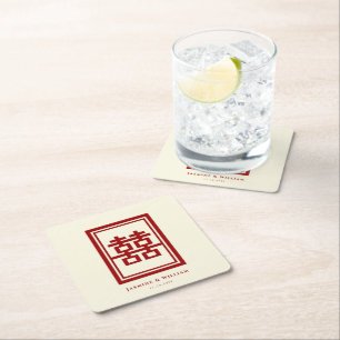 Rectangle Double Happiness Classic Chinese Wedding Square Paper Coaster