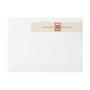 Rectangle Double Happiness Gold Chinese Wedding Wrap Around Label