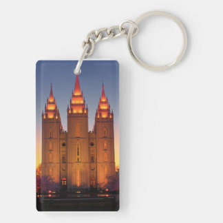 Rectangle (double-sided) Keychain SLC Temple dusk
