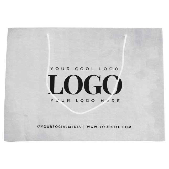 Rectangle Logo & Custom Social Media Website Grey Large Gift Bag (Front)