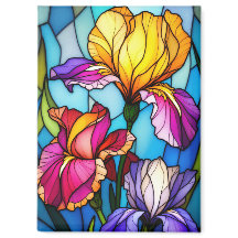 Rectangle Magnet with Stained-Glass Iris Flower