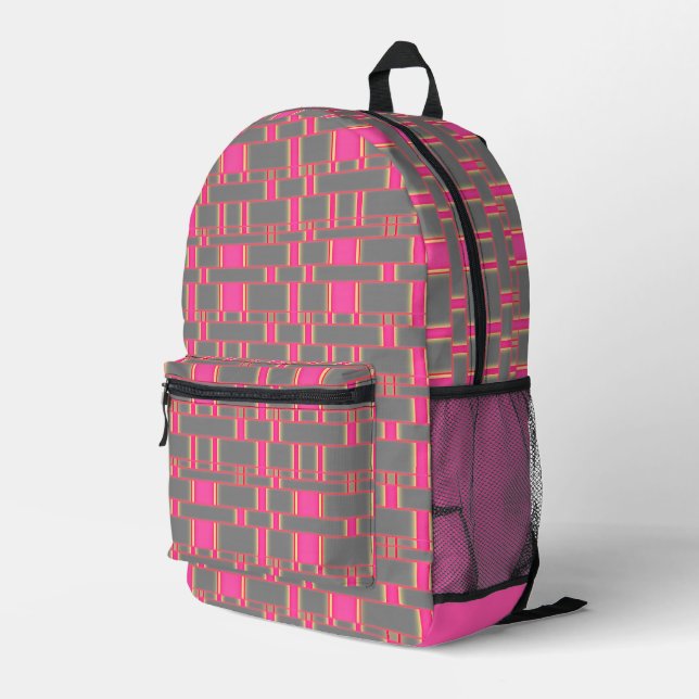 Rectangle Pattern Grey 11 Printed Backpack (Back Corner Right)