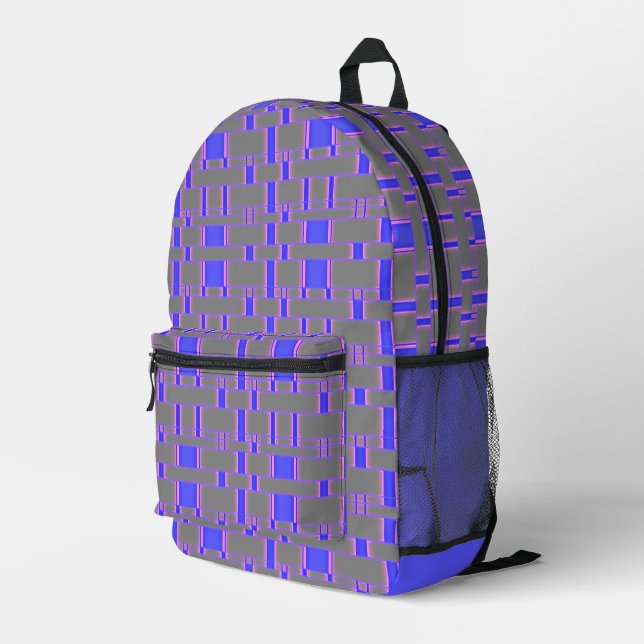 Rectangle Pattern Grey 8 Printed Backpack (Back Corner Right)