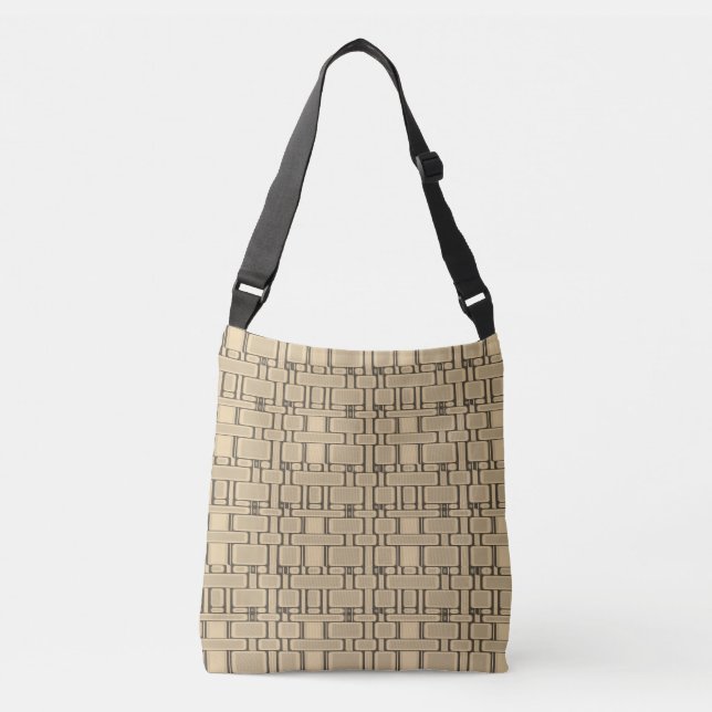 Rectangle Pattern Neutral Camel Crossbody Bag (Front)