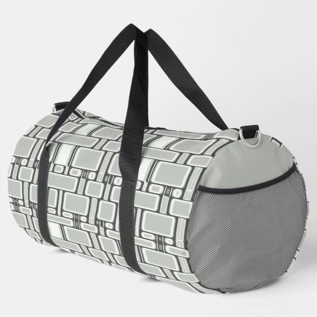 Rectangle Pattern Neutral Grey Duffle Bag (Right Corner)