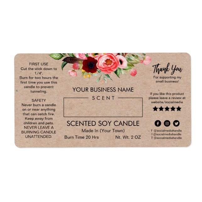 Rectangle Soy Candle Labels With Kraft Paper (Front)