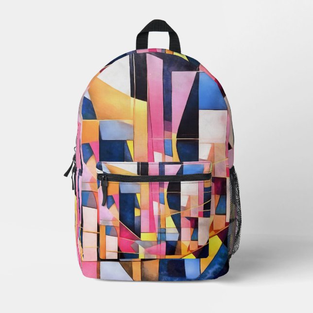 Rectangles and Triangles Geometric Abstract Printed Backpack (Front)