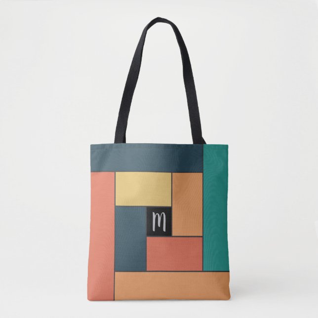Rectangles Pattern (ver2) with Custom Monogram Tote Bag (Front)