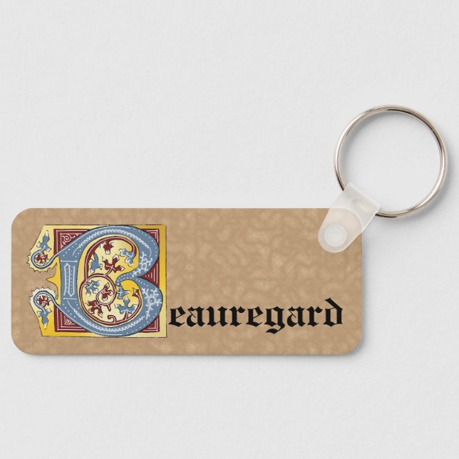 Rectangular Blue and Red Ivy Illuminated Letter B Key Ring (Front)