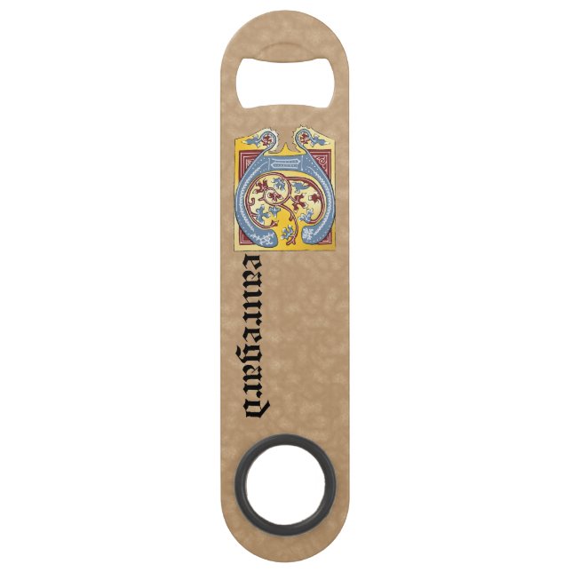 Rectangular Blue and Red Ivy Illuminated Letter C (Front)