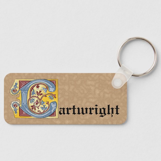 Rectangular Blue and Red Ivy Illuminated Letter C Key Ring (Front)