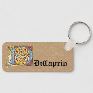 Rectangular Blue and Red Ivy Illuminated Letter D Key Ring