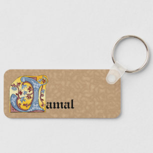 Rectangular Blue and Red Ivy Illuminated Letter J Key Ring
