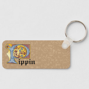 Rectangular Blue and Red Ivy Illuminated Letter P Key Ring