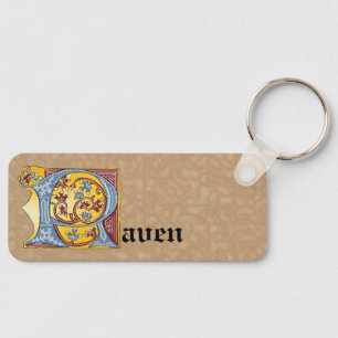 Rectangular Blue and Red Ivy Illuminated Letter R Key Ring