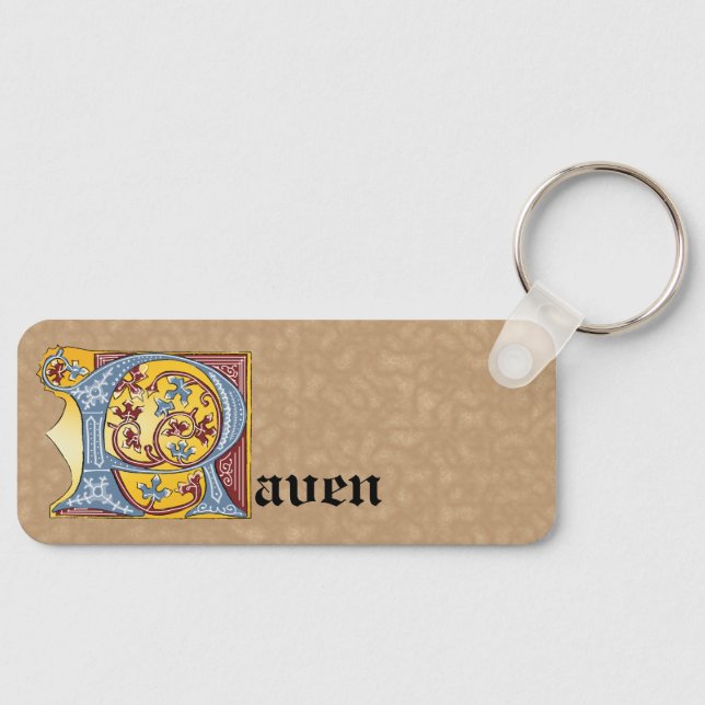 Rectangular Blue and Red Ivy Illuminated Letter R Key Ring (Front)