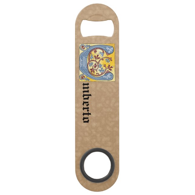 Rectangular Blue and Red Ivy Illuminated Letter U (Front)