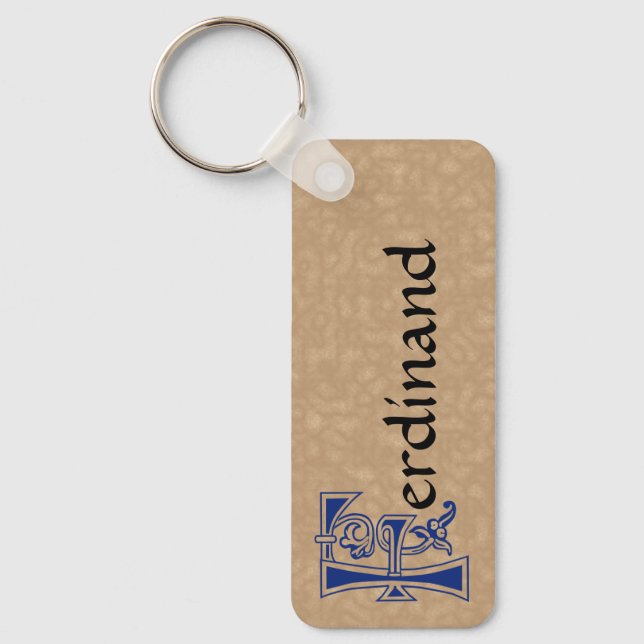 Rectangular Botanical Decorative Capital F Key Ring (Front)