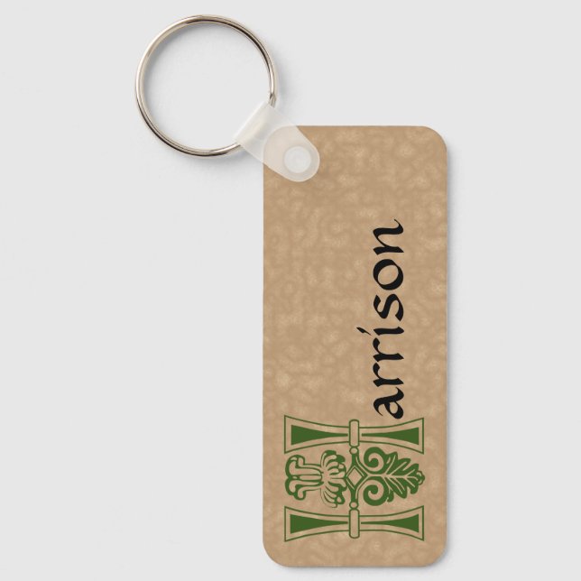 Rectangular Botanical Decorative Capital H Key Ring (Front)