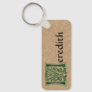 Rectangular Botanical Decorative Capital M Key Ring