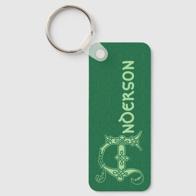 Rectangular Celtic Knot Decorative Capital A Key Ring (Front)