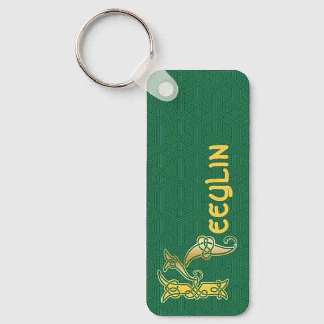 Rectangular Celtic Knot Decorative Capital K Key Ring (Front)
