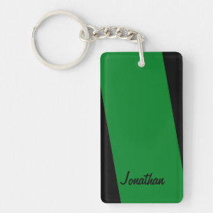 Rectangular Minimalist Simple Stripe of Green Name Key Ring