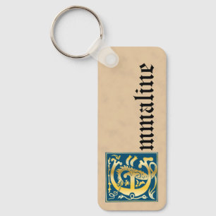 Rectangular Mythic Creatures Decorative Capital E Key Ring