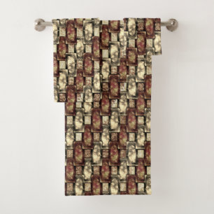 Rectangular pieces carved spotted, golden brown bath towel set