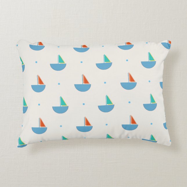 Rectangular pillow with sailboat pattern (Front)