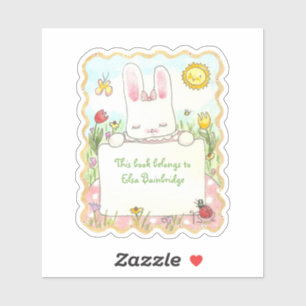 Rectangular Pink Bunny Bookplate