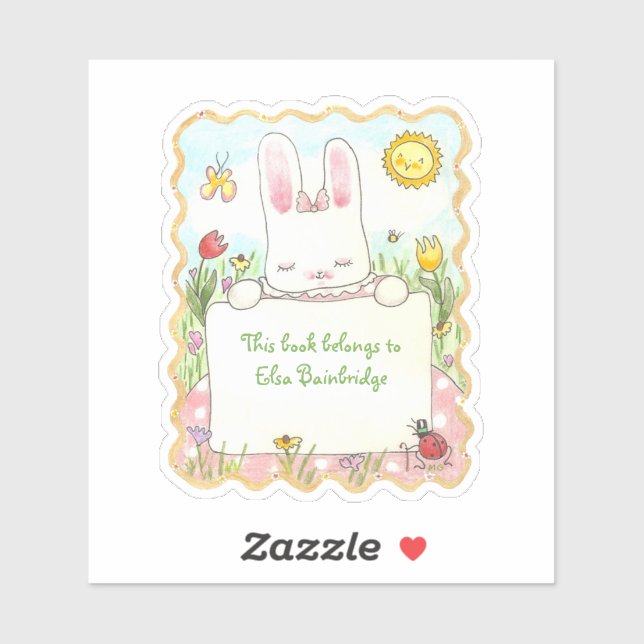 Rectangular Pink Bunny Bookplate (Sheet)
