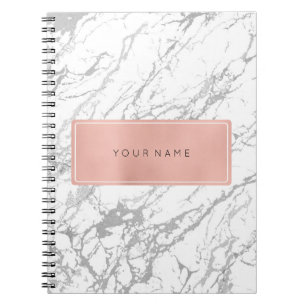 Rectangular Pink Rose Gold Marble Silver Metallic Spiral Notebook