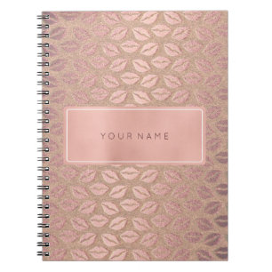 Rectangular Pink Rose Gold Powder Metallic Kiss Spiral Notebook