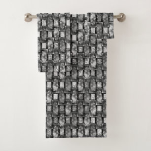 Rectangular plates carved and stained, black grey bath towel set